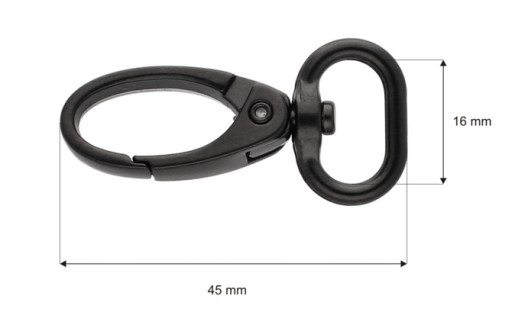 Kovová karabína 16 mm krab, matná čierna