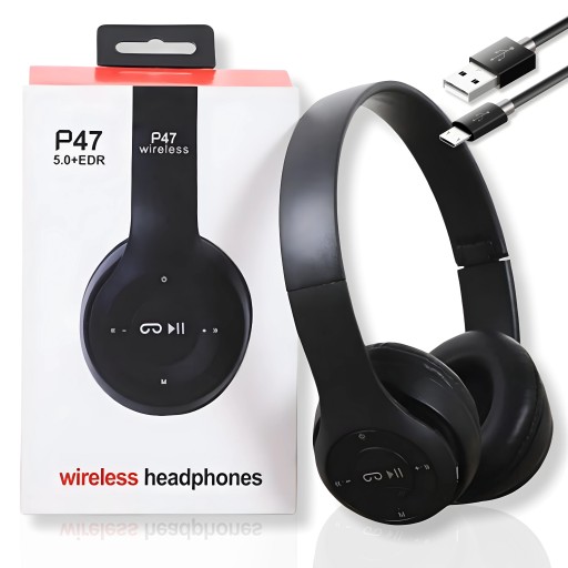 BEZDRÔTOVÉ SLÚCHADLÁ BLUETOOTH NA UCHY MP3 P47 ŠPORTOVÉ HERNÉ SLÚCHADLÁ ČIERNA