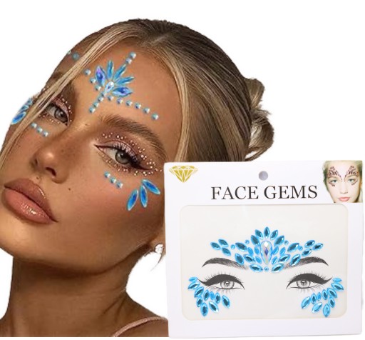 Kryštáľové 3D nálepky na tvár MAKE UP festival SAMOLEPIACA MODRÁ