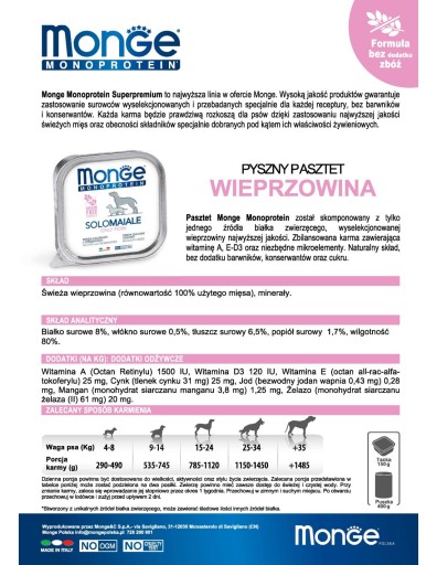 MONGE DOG SOLO BRAVČOVÉ 150g