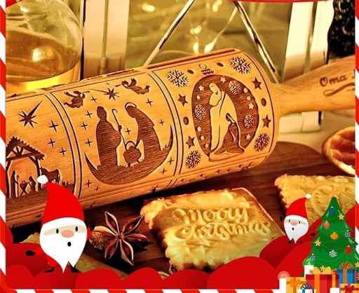 DREVENÝ VIANOČNÝ VALEC NA CESTO S VIANOČNÝMI VZOROM