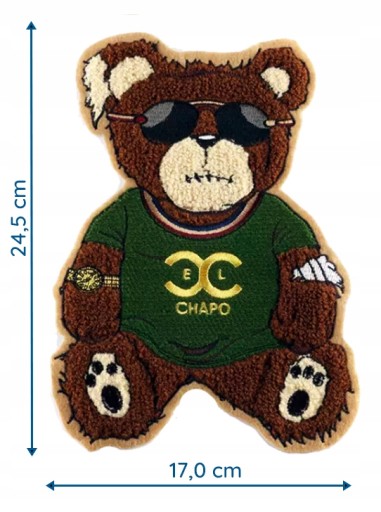 Nášivka El Chapo Teddy Bear, veľká vyšívaná aplikácia