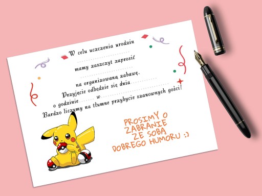 PIKACHU POZVÁNKA NA NARODENINY DIEŤAŤA + OBÁLKA ZDARMA