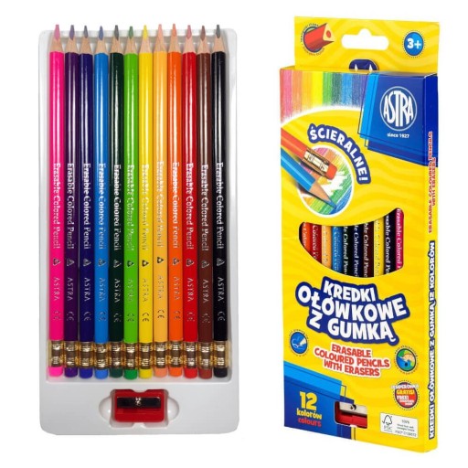 Astra ceruzkové pastelky s gumou, 12 farieb