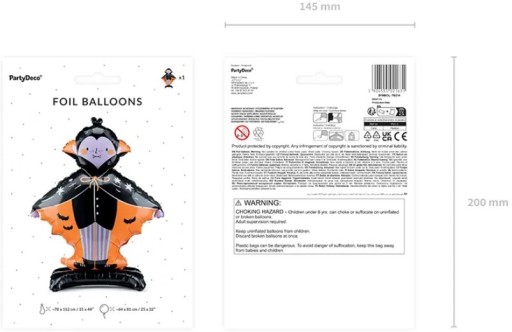 FÓLIOVÁ BALÓNKA DRACULA VAMPIRE HALLOWEENSKÉ DEKORÁCIE, V STOJACI VEĽKÉ 81 CM