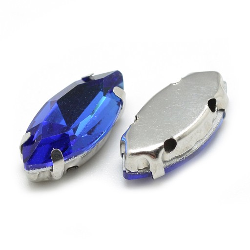 Štrasové kamienky na šitie v košíku, sklo a mosadz, konské oko 15x7mm, 10ks