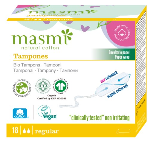 Masmi 100% BIO tampóny Regular (bez aplikátora) 18 ks.