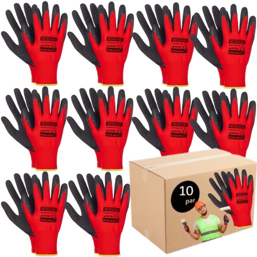 10x rukavice Silné pracovné rukavice REDLATEX R10