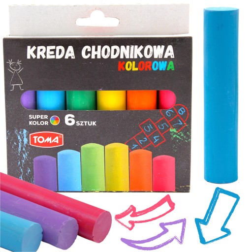 6-farebná chodníková krieda, okrúhla, bezprašná, hrubá TOMA