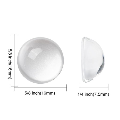 Sklenené kabošony, priehľadné, polguľaté, bezfarebné, 16x7,5mm, 20ks
