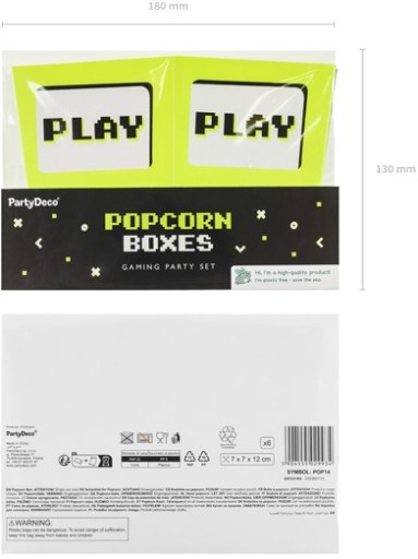 BOXY NA POPCORN A SLADKOSTI pre hráčov, 6 ks, k narodeninám detí