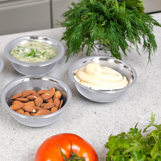 SNACK BOWLS x4 oceľové 270 ml ponorné omáčkové člny slúžiace ako predjedlá