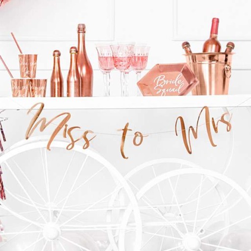 girlanda MISS TO MRS hen party BANNER ružové zlato