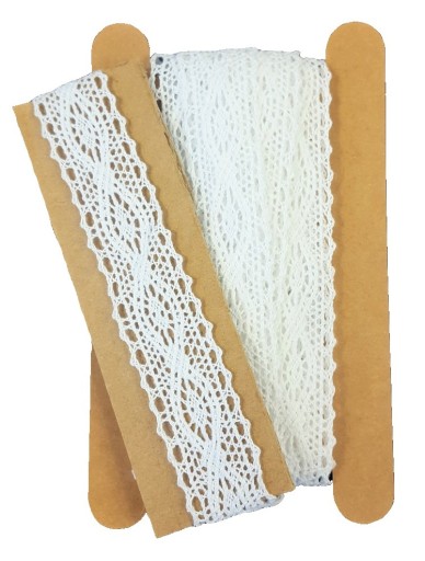 TEHLA BAVLNENÁ ČIPKA, BIELA, 4M, 1,9CM, ZDOBA
