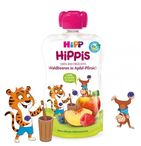 HiPP HiPPiS BIO Čučoriedka Jablko Peach Mousse