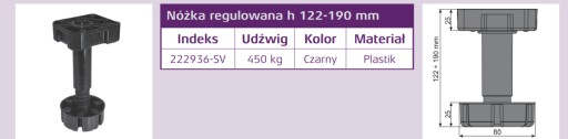 Nábytková noha H122-190mm 500kg. Sevroll