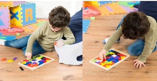 Puzzle Drevené kocky Montessori Tetris Puzzle