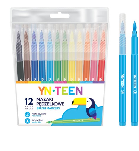 Štetcové popisovače 12 farieb YN TEEN