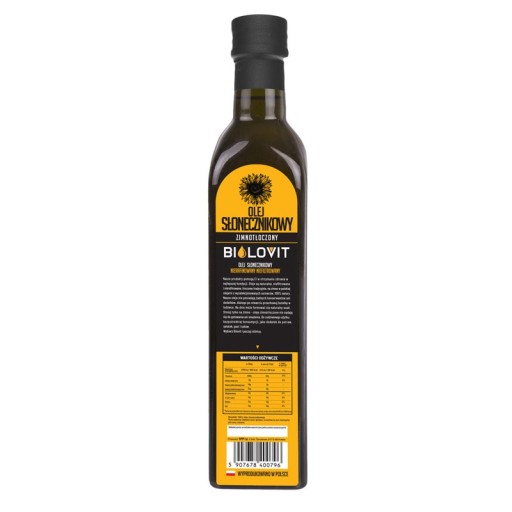 Slnečnicový olej lisovaný za studena 500 ml nerafinovaný, nefiltrovaný