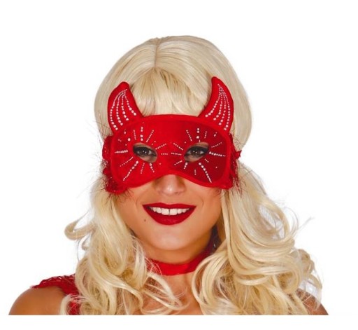 ČERVENÁ MASKA ČERVENÉ OČI VELÚR S HALLOWEENSKÝMI KRISTÁLMI