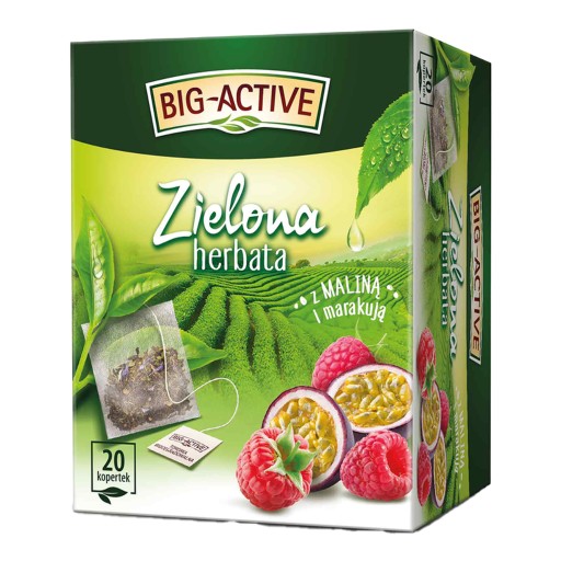 BIG ACTIVE expresný ZELENÝ čaj MALINOVÁ PASSIONYA 20 OBÁLOK