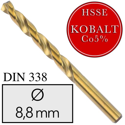 8,8 mm KOBALTOVÝ HSSE INOX VRTÁK DO KOVU DIN 338