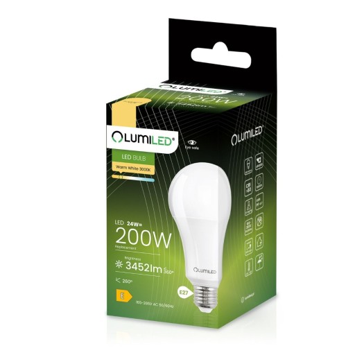 E27 A80 LED žiarovka 24W = 200W 3452lm 3000K Teplá 260° VÝKONNÁ LUMILED