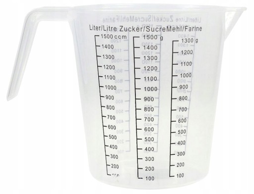 KUCHYNSKÁ NÁDOBA S ODMEROU PLASTOVÝ hrnček VEĽKÁ odmerka 1,5L 1500ml