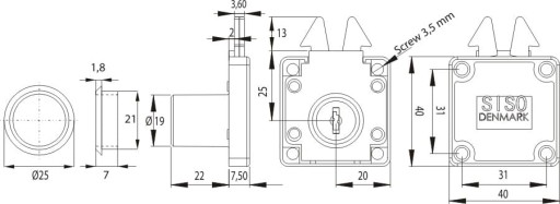 SISO X855 19x22 západkový zámok #D20