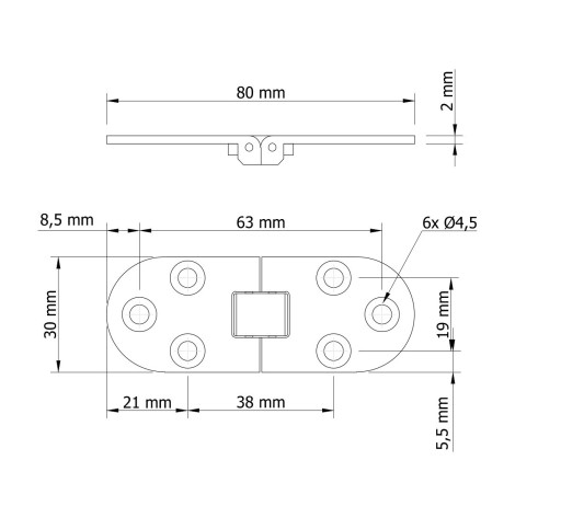 Strojový záves na stôl, sklopná doska, nikel, 80 x 30 mm