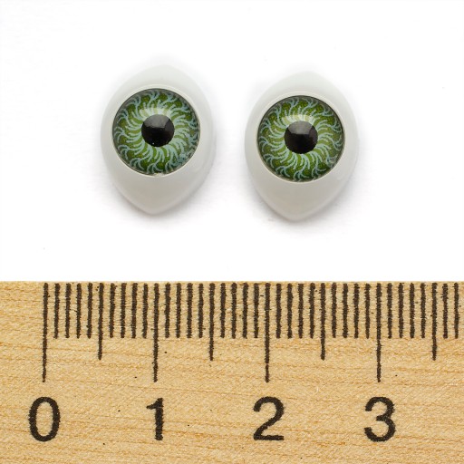 Dúhové oči, na hračky, plastové, zelené, 10,5x14x6mm, 10ks