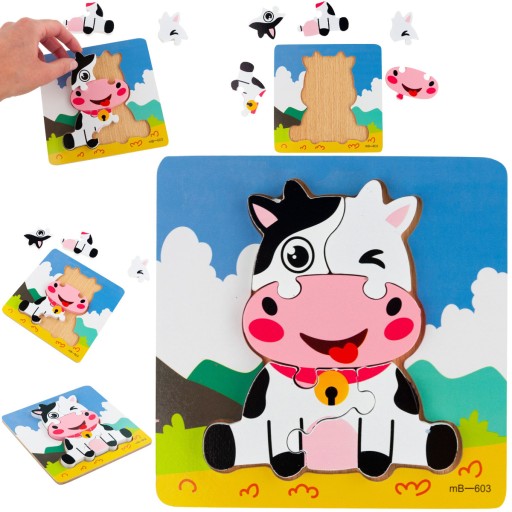 DREVENÉ PUZZLE VZDELÁVACIE KRAVSKÉ PUZZLE BLOK