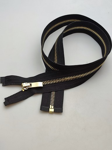 Kovový posuvný zámok na zips #5, leštené zlato, 75 cm