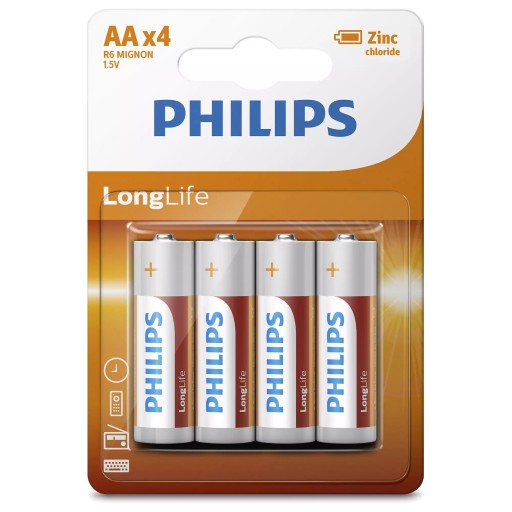 4x chlorid zinočnatý AA R6 Philips Long Life