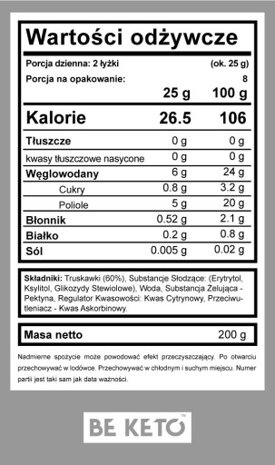 BeKeto VEĽMI JAHODOVÝ DŽEM 200g Bez cukru