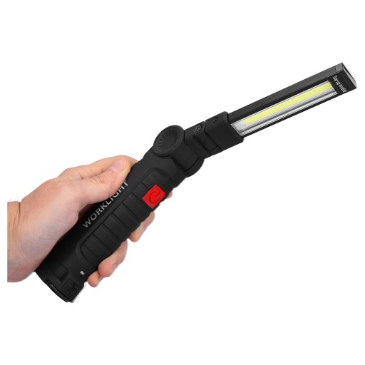 Dobíjacia LED dielenská baterka s COB magnetom, funkčné USB 5v1