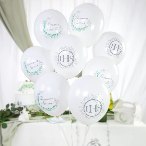 IHS balóniky na sväté prijímanie biele strieborné 30 cm, sada 6 ks