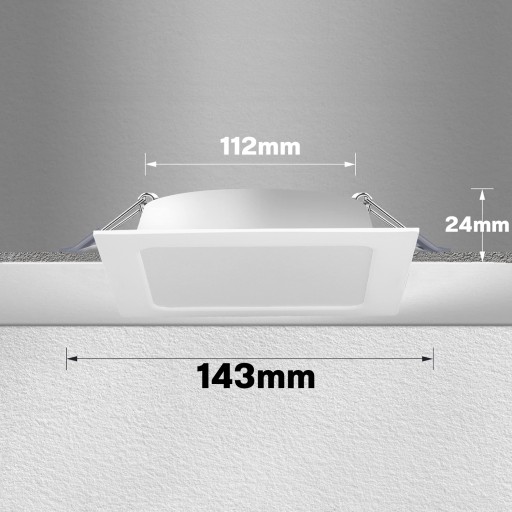 LED stropný panel, zapustený, pod omietku, štvorcový, 12 W, neblikajúci CCD