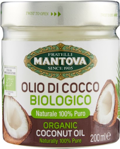 Bio kokosový olej Olio di coco naturale 200ml - BIO produkt MANTOVA