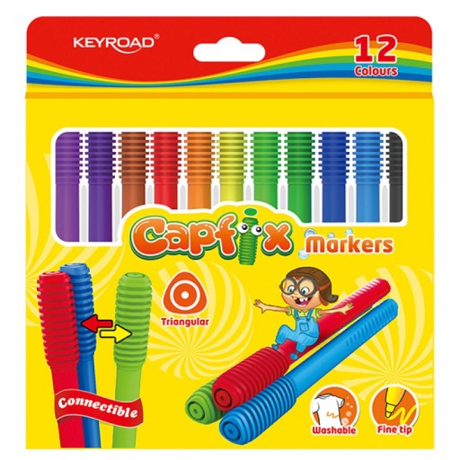 Capfix Markers 12 ks, trojuholníkové, umývateľné