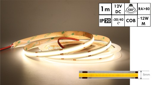 Neónový COB LED pás 12V 1m Homogénny NEUTRÁL