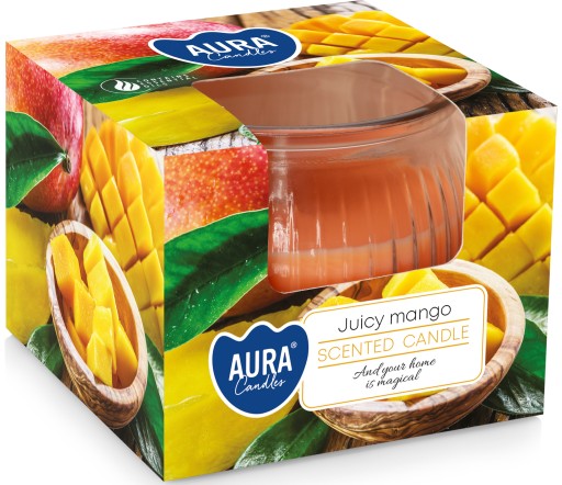 PARAFÍNOVÁ Sviečka VONNÁ SVIEČKA v SKLE 18H 80G ŠŤAVNOVÉ MANGO