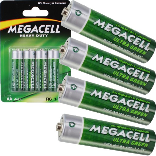 AA BATÉRIE 4 KUSY MEGACELL HEAVY R6 1,5V HRUBÉ TYČKY SILNÁ BATÉRIA