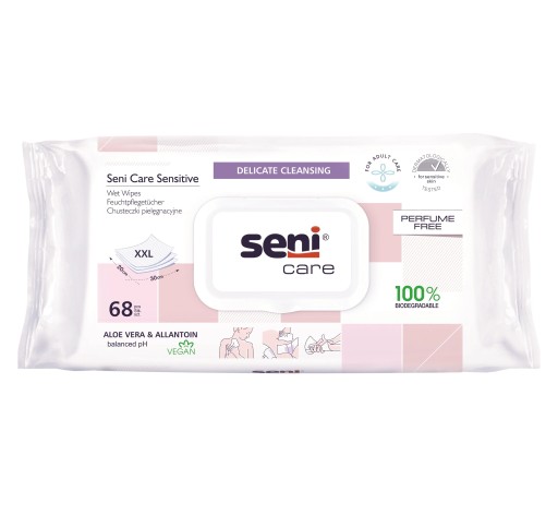 Seni Care Sensitive biodegradovateľné obrúsky 68 ks.
