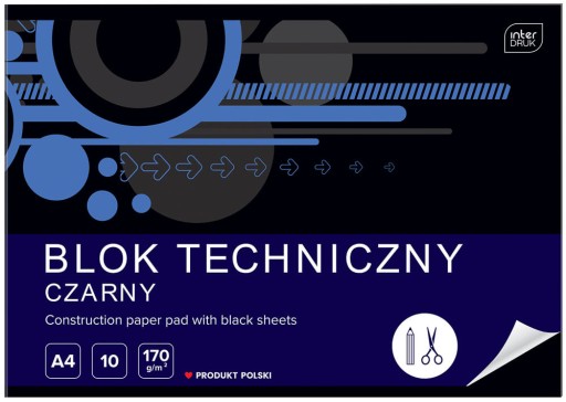 Technický blok INTERDRUK, čierny A4, 10 listov