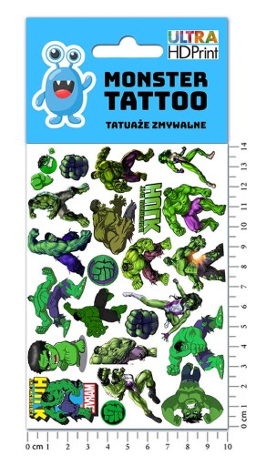 UMÝVAJÚCE DOČASNÉ TETOVANIE PRE DETI DETI HULK ORIGINÁLNE DIZAJNY