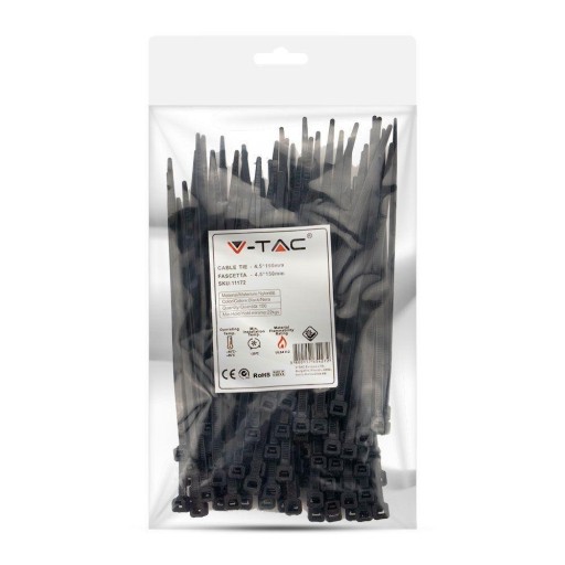 V-TAC upínací pás 4,5 x 150 mm Čierny 22 kg Nylon66 (balenie po 100 ks) VT-6129