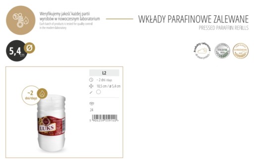 10,5 cm parafínové vložky, zapečatené 2 dni