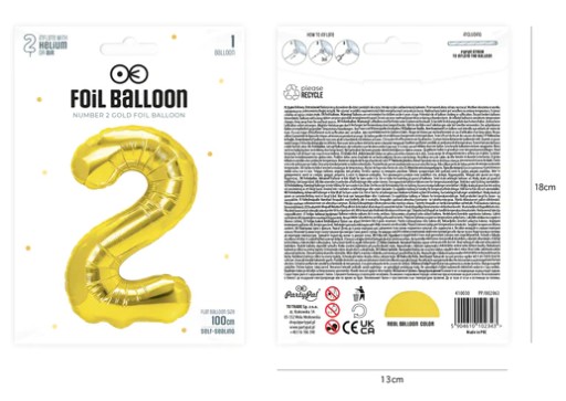 Fóliový balónik CYFRA 2 na narodeniny Gold DWA 100 cm