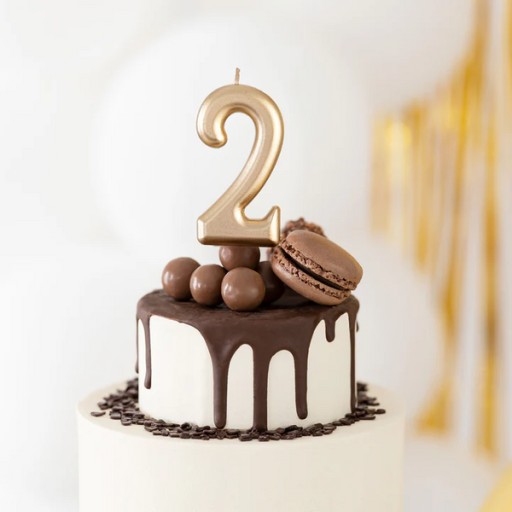 NARODENINOVÁ TORTA SVIEČKA ČÍSLO 2 ZLATÁ METALIKA 10 CM NARODENINY